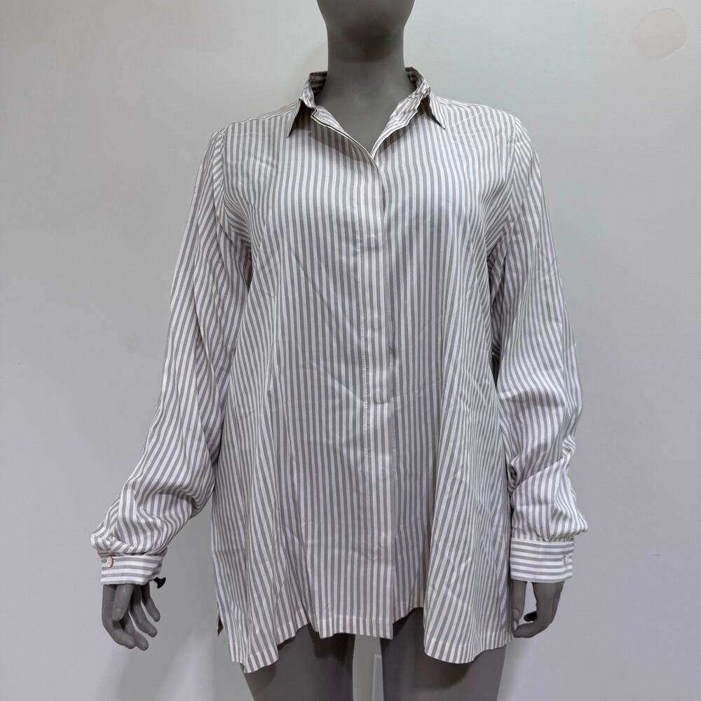 NWT Marina Rinaldi Striped Silk Button Up Shirt US 20 Career Minimalist Neutral